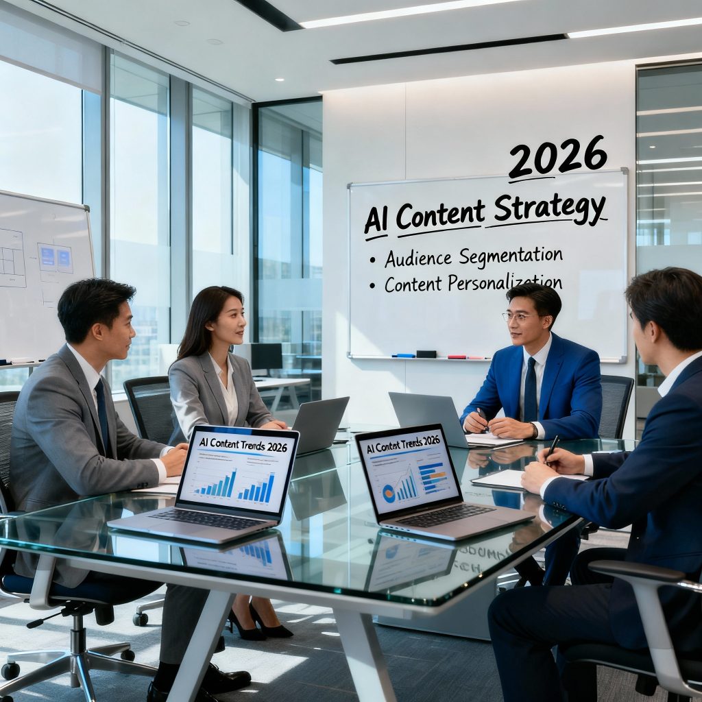 Strategic planning session for implementing AI content trends in business operations