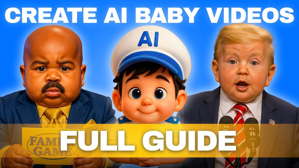 Thumbnail for a full guide tutorial on creating AI baby videos with blurred faces on characters